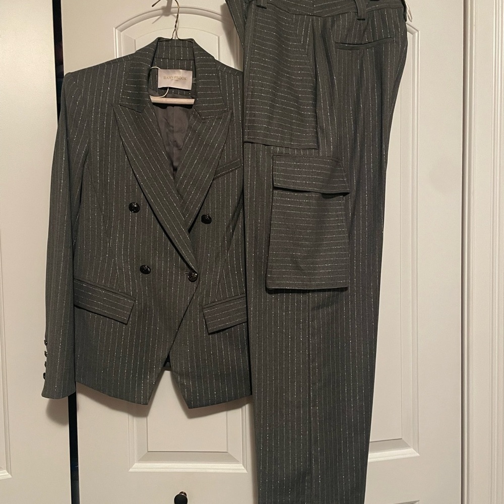 Ramy Brook Charcoal with Silver Pinstripe Suit